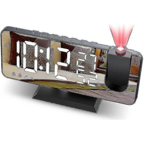 Réveil projecteur de plafond pour chambre à coucher - Réveil numérique avec port de chargement USB, radio, écran LED, 4 niveaux de luminosité, double alarme. (1/5)