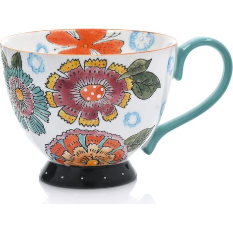 Mug fleuri 350 ml blanc et turquoise pour café et thé, fleuriste duka (1/5)