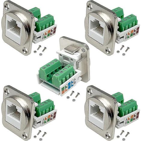 RJ45-Einbau-Schraubklemmenblockadapter, RJ45/8P8C-Einbaustecker, lötfreier RJ45-Buchsenklemmenblock Typ D (1/5)