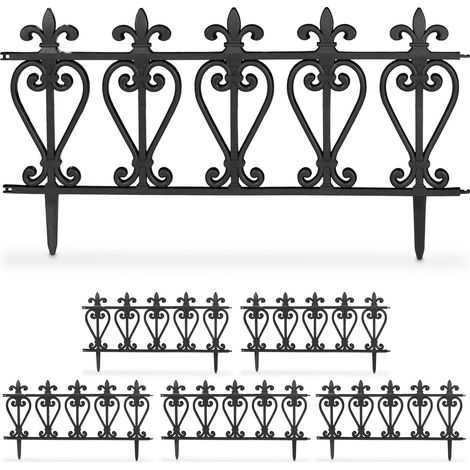 Bordure de Jardin Lot de 6 éléments Plastique H x L 32 virgule 5 x 61 cm chacun à Planter dans Le Sol Noir (1/4)