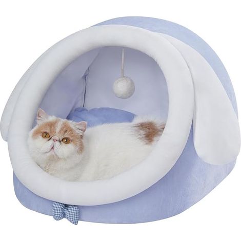 Cat Cave, Indoor Cat Basket, Large Cat Bed (45 cm x 43 cm x 37 cm), Cat Bed with Washable and Removable Cushion, Cat Niche with Non-Slip Base, Blue (1/5)
