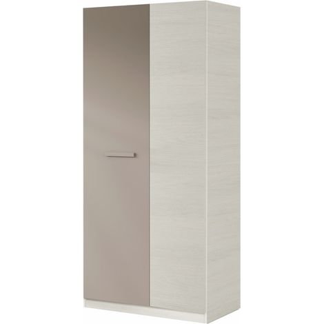 Loungitude – Armoire enfant 90 cm x 200 cm x 52 cm – Panneaux mélaminés blanc Artik et basalte – 3 étagères et barre de penderie intégrées (1/5)