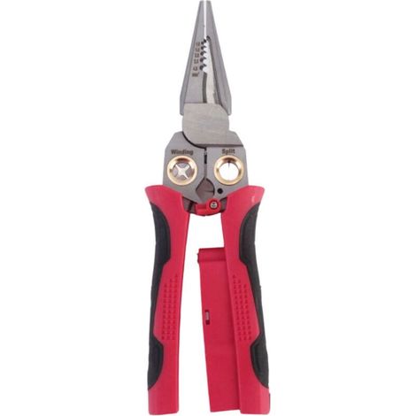 Red wire stripper, fine jaws, 20.2 x 6 x 2 cm, 1 piece, non-slip, multifunctional with voltage tester. Electrician's pliers. (1/5)