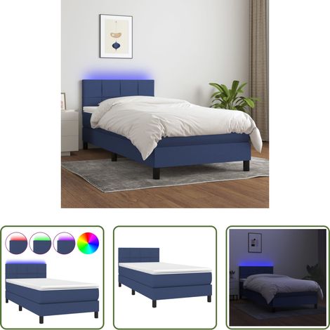 vidaXL LED-Leiste -  Boxspringbett mit Matratze & LED Blau 90x190 cm Stoff (1/5)