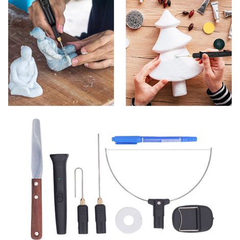 Ensemble de 9 pièces pour découpe de mousse plastique électrique, comprenant un stylo de découpe, un coupe-mousse et un fil chauffant (norme européenne AC100-240V). (1/5)