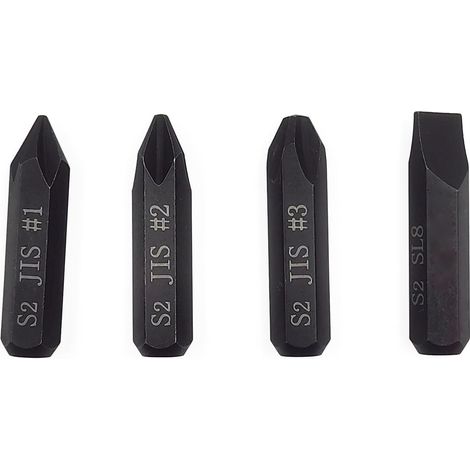 3 pièces de mèches d'impact JIS et 1 mèche plate pour tournevis à percussion manuel, tige hexagonale 5/16" (8mm), acier allié S2, 36mm – Idéal pour réparation automobile et moto japonaises (1/5)