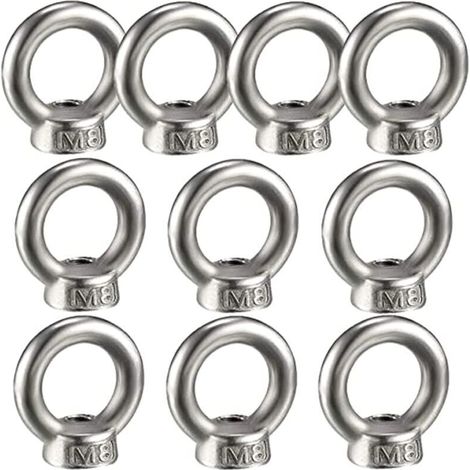 10 Stück Hebeösenmuttern, Innenringmuttern für Hebevorrichtungen, Edelstahl 304, 10er-Packung, M8