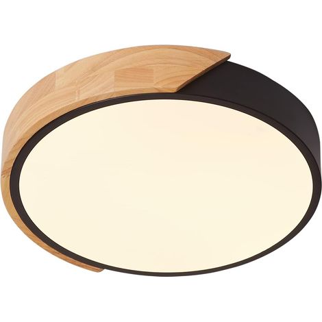 Plafonnier LED 24 W, intensité variable en continu, design moderne et rond en bois, 30 cm de diamètre. Idéal pour les salons, couloirs, bureaux, vérandas, etc. (1/5)