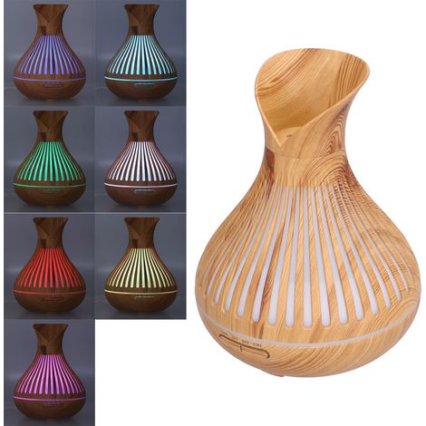 Humidificateur imitation bois 400 ml, télécommande, humidificateur d'aromathérapie, veilleuse intégrée, diffuseur d'aromathérapie en forme de vase imitation bois, norme européenne 100-240 V (1/5)