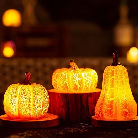 Stück Halloween Kürbislaterne, LED-Licht Kürbisdekorationen, Harzkürbis, für Halloween-Party-Laternendekoration, Innendekoration, Herbstdekoration (1/5)