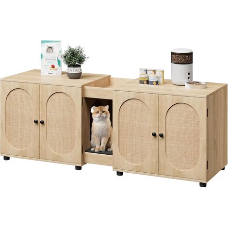 meuble bac à litière double grand pour deux chats 55,1 pouces avec tapis (1/5)