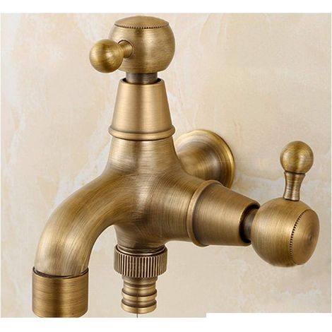 Robinet de machine à laver mural en laiton à double tête pour salle de bain, robinet d'eau froide simple, robinet de jardin extérieur décoratif (1/4)