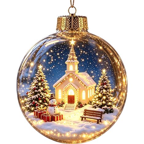 Boule à neige lumineuse en acrylique transparent, décoration de Noël à suspendre au sapin, motif animaux : hérisson, pingouin, panda et mouton. (1/5)