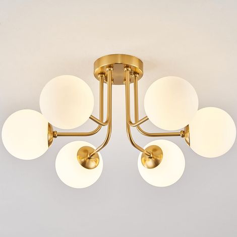 Plafonnier moderne de style médiéval à 6 lampes dorées, semi-encastré, sans source lumineuse, convient salons, couloirs et halls d'entrée, douille G9 (1/5)