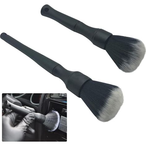 APEX Brosse de nettoyage automobile en fibres artificielles, lot de 2, poils synthétiques ultra doux,noire,pour l'intérieur de la voiture (1/5)