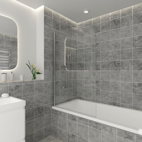 800 x 1400mm Bathroom Round Bath Screen Reversible 6mm Easy Clean Glass Chrome (1/5)