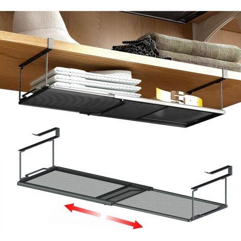 1 panier de rangement sous étagère, organisateur d'étagère suspendu, rangement complémentaire extensible sous armoire pour armoire de garde-manger, buanderie, étagère à chaussures, noir (1/5)