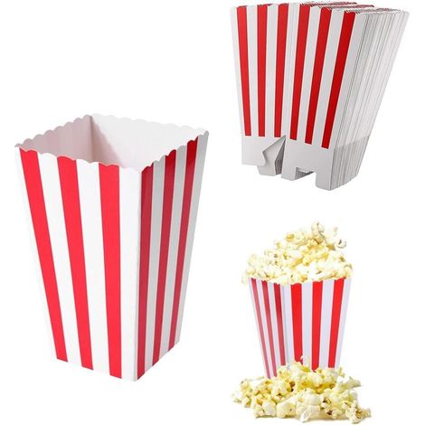Popcorn Box, Pot Popcorn, Popcorn Boîtes, Sacs Popcorn, Boîtes de Nourriture de Seau de Pop-Corn à Rayures Carrées Rétro pour Cinéma Théâtre Anniversaire Soirées à Thème Aoirées, 24 Pa (1/5)