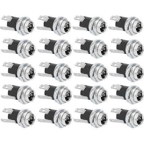 20 Stück DC-Netzteil-Buchsen (weiblich) mit 5,5 x 2,1 mm Gewindemutter, Einbaustecker DC025M