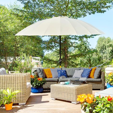 Outsunny Parasol droit parasol de jardin inclinable rond avec 18 baleines manivelle mât en métal fibre de verre Ø 2.5 m polyester haute densité beige