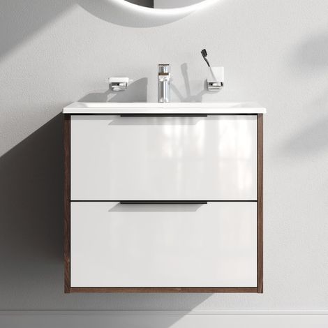 AM.PM Badmöbel Set Badezimmerschrank mit Waschbecken Hängender Waschbecken mit Unterschrank mit Soft Close, 60 cm, 2 Schubladen, Weiß glänzend