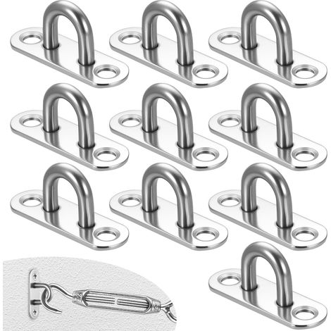 10 piezas de puente de acero inoxidable, placa de ojo de acero inoxidable M5, placa de ojo de acero inoxidable, ganchos de techo y montaje en pared para colgar sillas colgantes, hamacas de yoga (1/5)