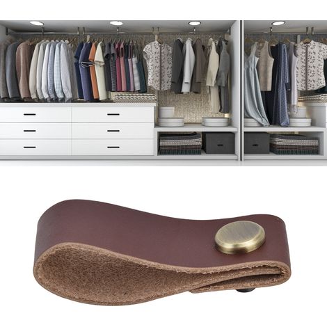 Poignée de luxe en cuir anti-collision, poignée dissimulée moderne et minimaliste à un seul trou pour porte de meuble, tiroir, placard et armoire, marron foncé. (1/5)