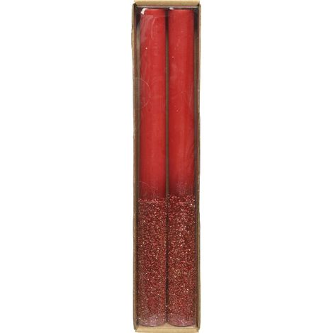 Bougies rouges à paillettes H 25 cm (1/2)