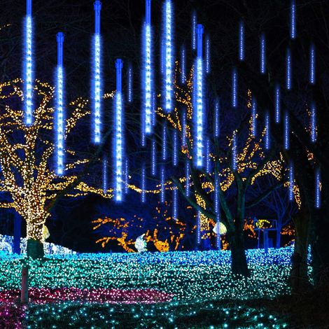 Tube Lumineux Météore - 30 Cm - 8 Tubes Étanches IP65 - 288 LED - Pour Décoration Extérieure Jardin Arbre Noël - Bleu (1/5)