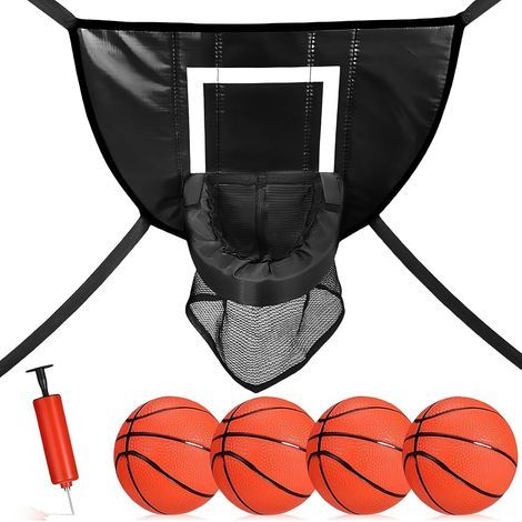 Panier de basket pour trampoline : bord arrachable pour plonger le trampoline, mini panier de basket d'extérieur avec 4 mini ballons de basket et pompe, panier de basket universel pour enfants et (1/5)