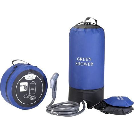 (Bleu) Douche de pression extérieure en PVC avec pompe à pied, légère et gonflable, idéale pour la plage, le camping, la randonnée et la baignade. (1/4)