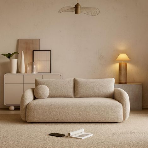 Sofa NUBE mit Schlaffunktion melange beige creme braun – Moderne Cordsofa für Ihr Wohnzimmer, Schlaffläche: 204×144 cm (1/5)