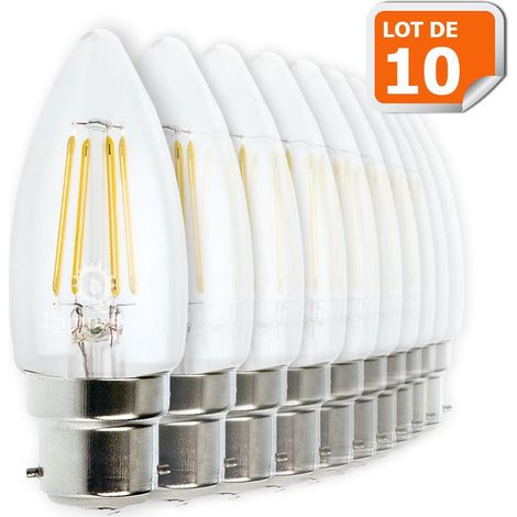 Lampesecoenergie – Lot de 10 ampoules led flamme 4W équivalent 42W – Culot B22 – Blanc chaud 2700K – 470 lm – Angle 330° (1/5)