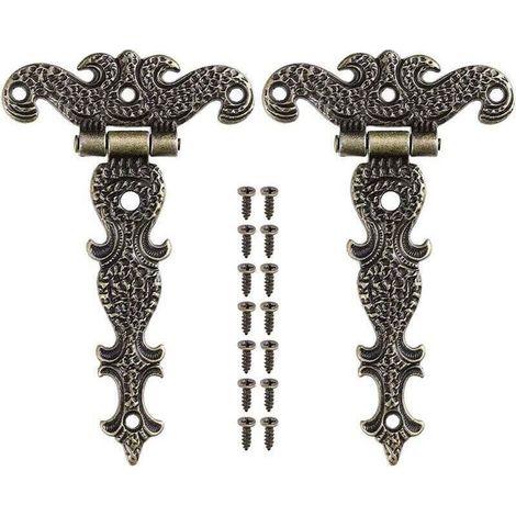x Retro-Bronze-Scharniere, Möbelscharniere aus Zinklegierung mit Schrauben für Schmuckkästchen, Türen und Schränke (1/4)