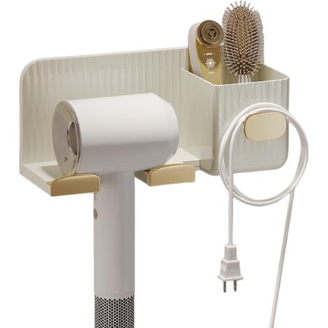Minimalistischer, selbstklebender Wandhaartrocknerhalter, trendig, fürs Badezimmer, kein Bohren erforderlich (Gold) (1/5)