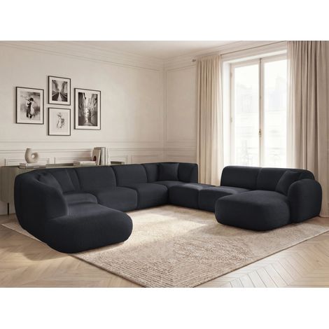 BOBOCHIC - Canapé panoramique fixe modulable ANDA avec 3 chauffeuses, 1 méridienne, 2 angles et 1 pouf Angle droit  Noir (1/5)