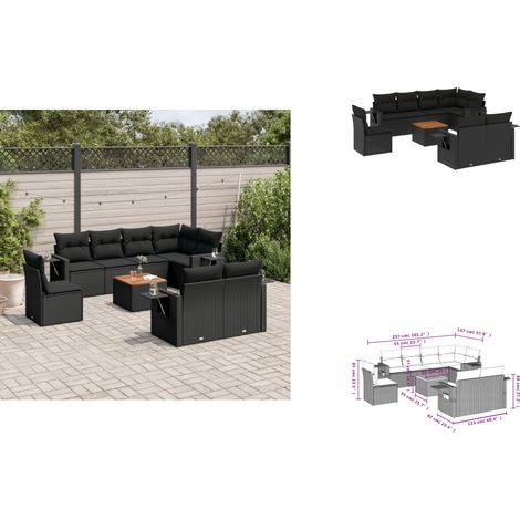 Salon de jardin 9 pcs avec coussins noir résine tressée - Ensemble Salon De Jardin - Meuble Extérieur - Jardin - Mobilier De Jardin - Chaise Lounge (1/3)