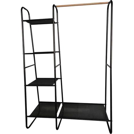 Perel Appendiabiti con ripiani nero moderno 100x40x150 cm
