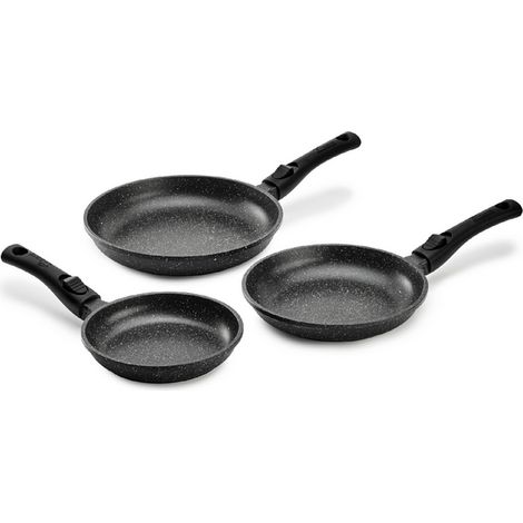 Lot 3 Poêles PREMIUM 20 / 24 / 28 CM Fonte d'Aluminium Manche Amovible - Pradel