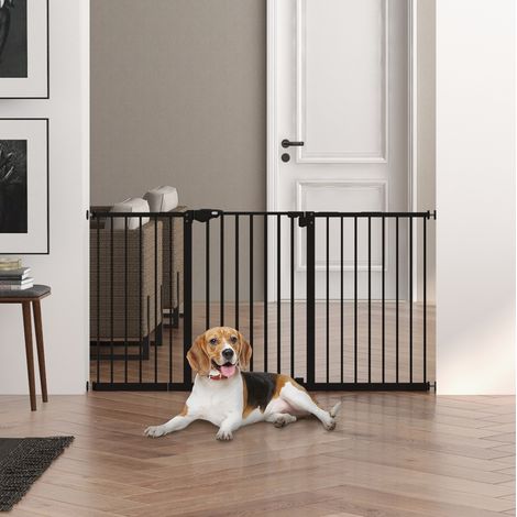 Barrière de sécurité pour porte et escalier en métal noir avec fermeture automatique largeur réglable 74 à 147,5 cm (1/5)