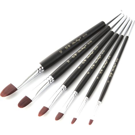 Kit de 6 pinceaux à gouache en nylon avec manche en bois, outils de peinture à l'huile (1/5)