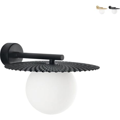 Vintage-Wandleuchte aus Metall mit rundem, weißem Glasdiffusor Chaplin AP - Schwarz