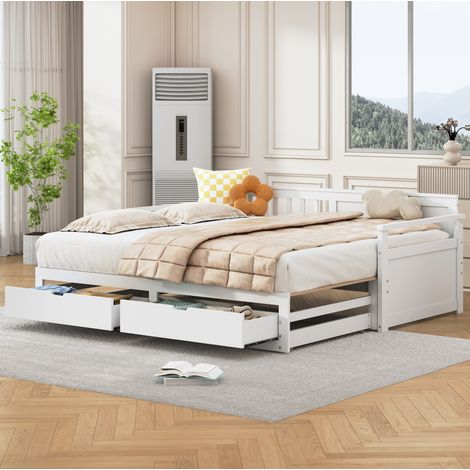 Cama nido infantil 90x190 cm convertible a 180x190, con cajones, blanca, madera FloraGrace (1/5)