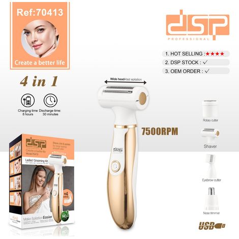 Appareil d'épilation électrique pour femmes, comprenant des appareils pour l'épilation des aisselles, des jambes et du pubis, une lime à pieds 4 en 1 et un ensemble de modelage corporel. (1/5)