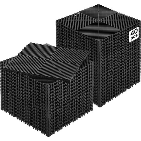 VEVOR Tappetino di Drenaggio ad Incastro, Cuscino Modulare ad Incastro con Giunzione, Piastrelle per Pavimenti Antiscivolo e Tappetino per Doccia Garage Giardino Cucina 310 x 310 mm 40 Pezzi Nero