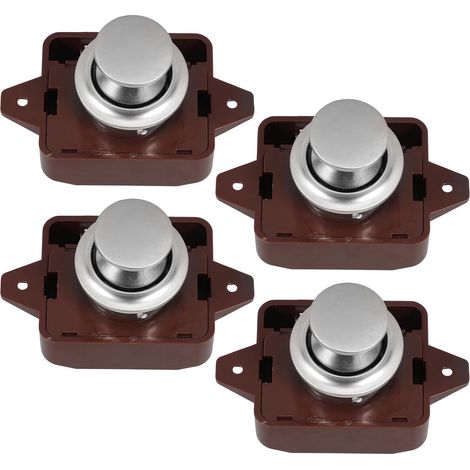 Lot de 4 Loquets à Bouton Poussoir Tiroir Camping Alliage de Zinc et Abs, Serrure Cachée pour Portes D'armoires et Compartiments, pour Van et Camping- (1/5)