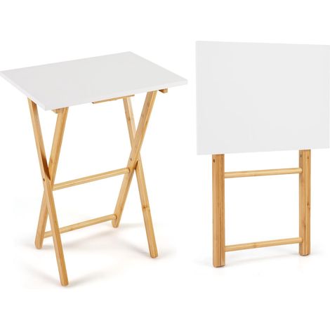 Klappbare TV-Tabletts aus Bambus, 2er-Set - Weiß & Natur