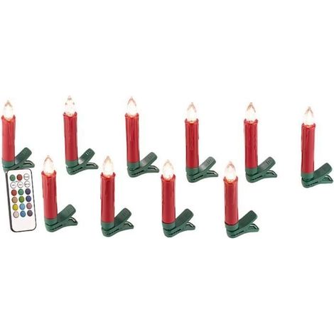 Bougies à LED pour sapin de Noël avec télécommande infrarouge - x10 - rouge