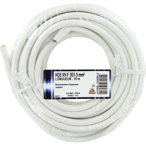 Cable eléctrico Ho5 Vv-f 3 G 1,5 mm² 10 Blanco
