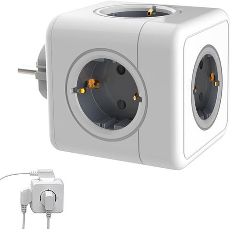 Bloc multiprise cube 5 prises, adaptateur multiprise 3680 W, 5 prises secteur, bloc multiprise cube sans fil, bloc multiprise cube pour bureau, atelier, maison, voyage, blanc (1/5)